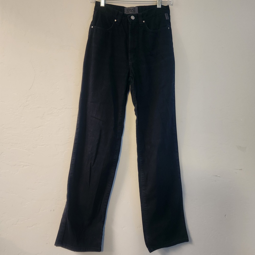 Vintage Versace Jeans Couture Black Jeans Size 27 Tall Y2K Made‎ in Italy Medusa